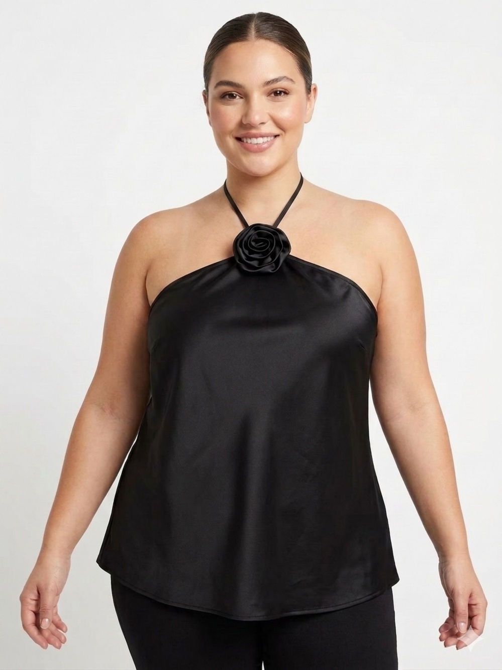 a new day Black Satin Halter with Removable Rosette